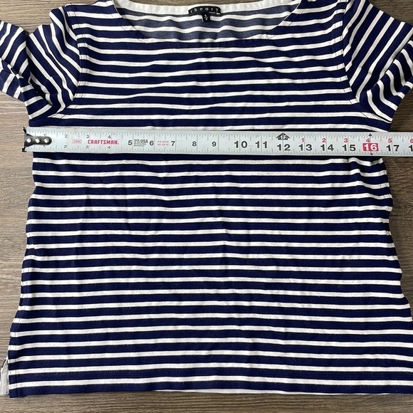 Theory Women’s Navy Blue And White Striped Long Sleeve Tee, size Small - Picture 6 of 8
